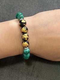 Image 3 of Gold-Carved Four Divine Beasts  x Chrysocolla Bracelet 10mm