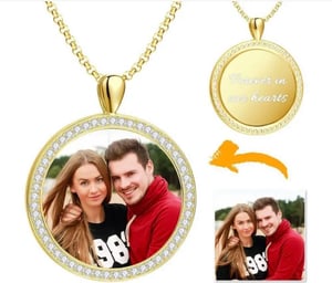 Rhinestone Crystal Round Shape Photo Necklace 14K Gold Plated