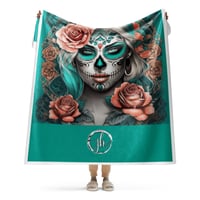 Sherpa Blanket Coral and Teal Sugar Skull