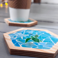 Image 2 of Bright Blue Turtle stained glass mosaic coaster, set of 2