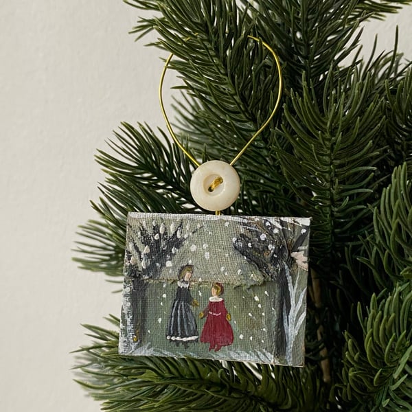 Image of Two figures in snowy landscape - miniature painting 