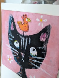 Image 2 of Black cat, daisies and mini chick