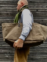 Image 2 of Large waxed canvas tote bag with leather handles / canvas market bag / carry all bag COLLECTION UNIS