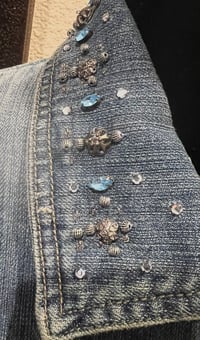 Image 5 of Vintage Blue Denim Jean Jacket Sugar Skull Girl