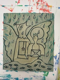 Image 3 of The Guardian Bird lino print