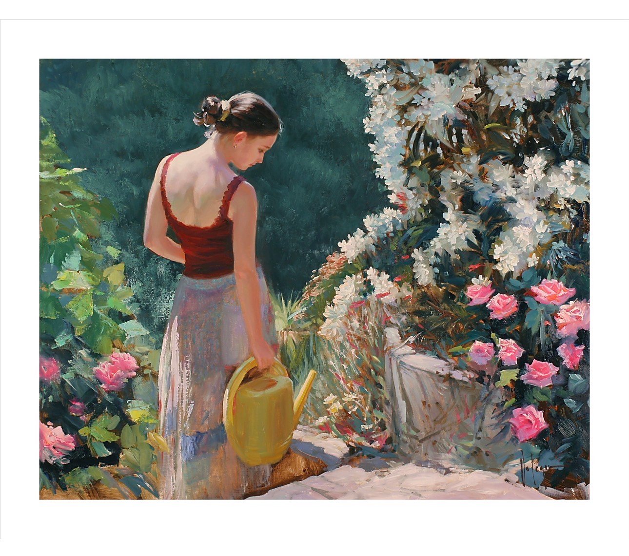 Image of PACK 2 PRINTS ON CANVAS: "READING A NOVEL" & "WATERING FLOWERS"