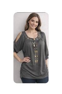Image 1 of New XL Susie Rose Studded Olive top #698*10