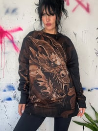 Image 3 of “DRAGON” CUSTOM BLEACH PAINTED PULLOVER SWEATER SIZE LARGE