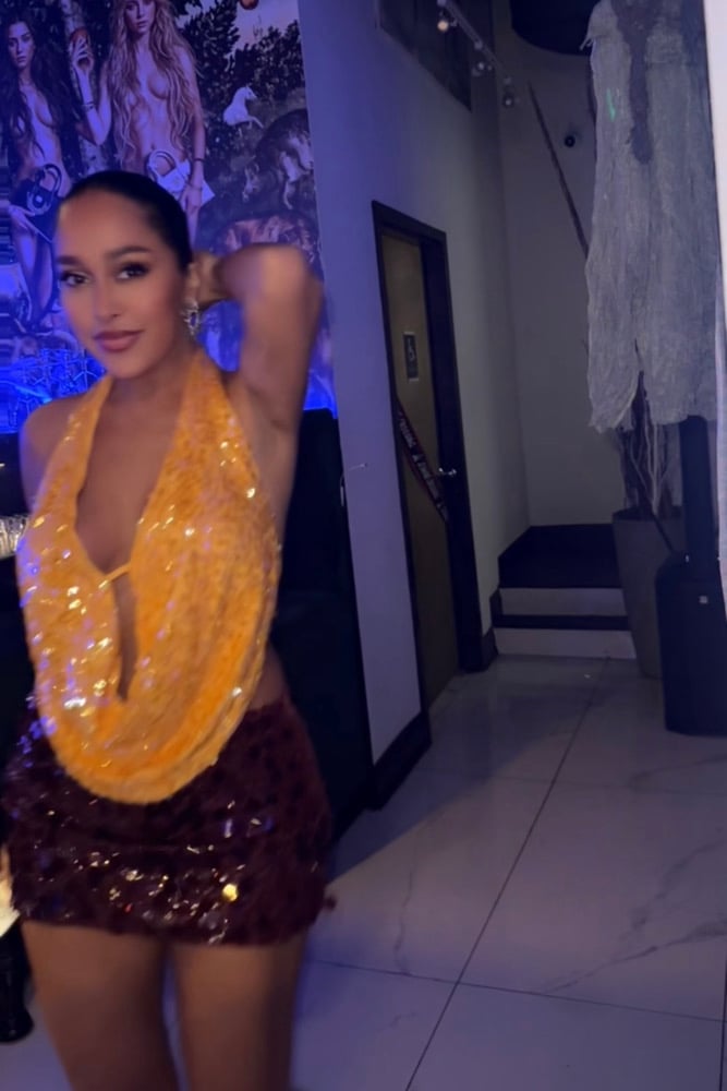 Image of SAFFRON/OXBLOOD SEQUIN HALTER TOP & MICRO MINI SKIRT (S/M)