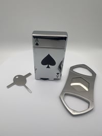 Image 1 of Ace of Spades Cigar Torch and Cutter Dual ( with metal storage container )