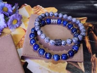 Image 2 of Lapis Lazuli & Map Jasper 2pc  Stacked Bracelet Set Men Stretch Bracelet