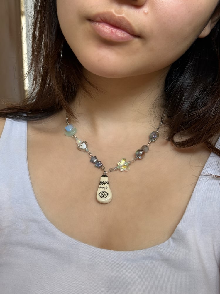 Image of Blue Kewpie Mayo Ceramic Charm Necklace