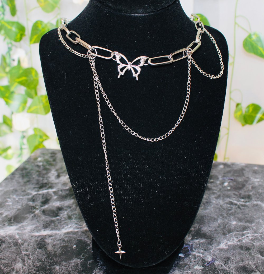 Image of Butterfly And Sparkle Dangle Layered Necklace