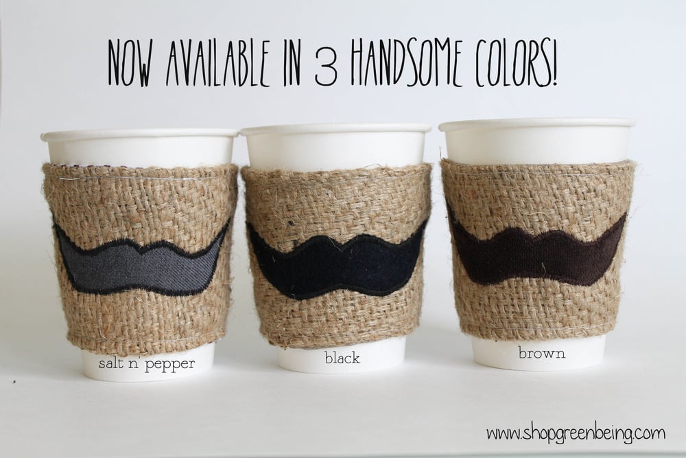 Image of Mustache Coffee Cozy. Coffee Koozie. Coffee Sleeve