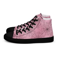 Image 1 of Pink & Black Spiderwebs Goth/Punk/Kawaii/Pastel Women’s high top canvas shoes