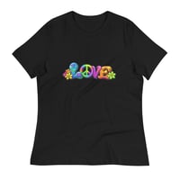 Image 4 of Women's Relaxed T-Shirt, Love, Peace and Flowers Hippie Flower Power Tee
