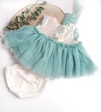 Image 2 of Sitter girls set April | size 9-12 months | turquoise | cream | cake smash