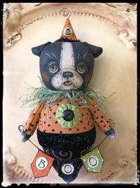 Image 1 of Folk Art Halloween dog bulldog original ornament 
