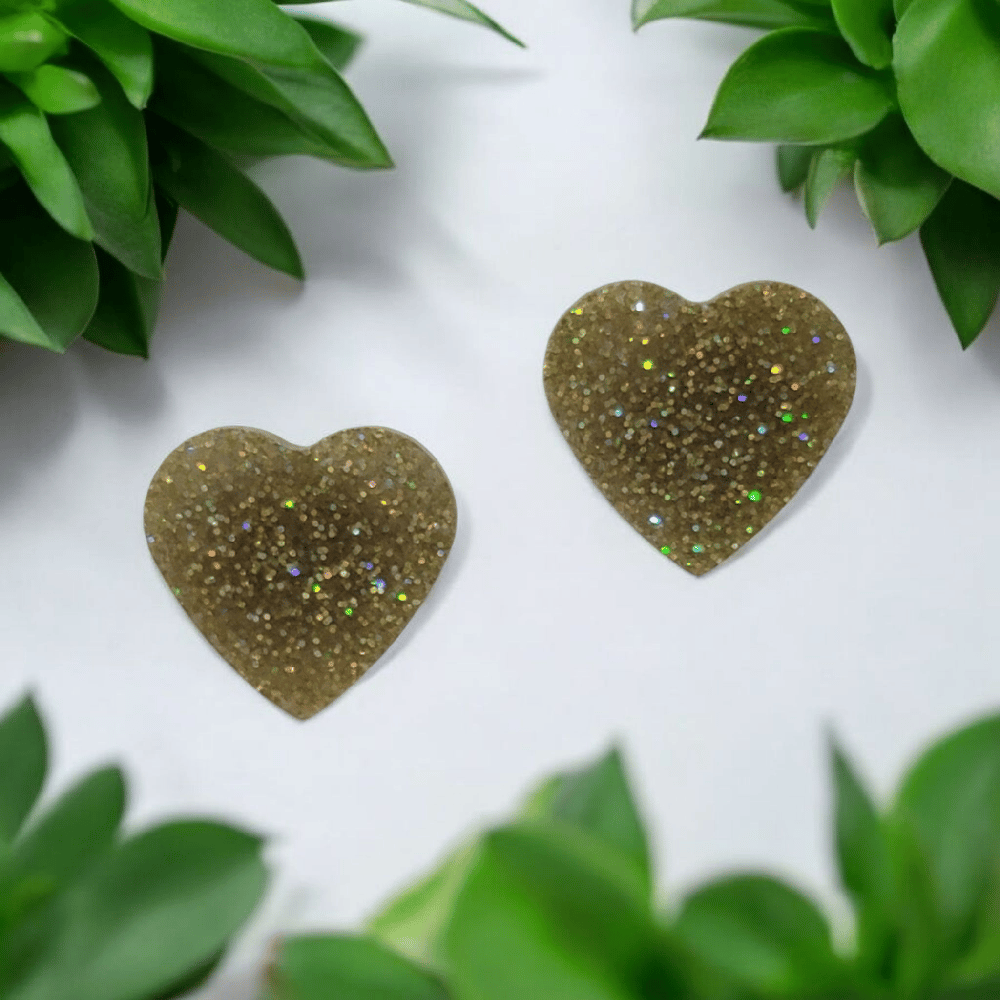 Image of Gold Glitter Hearts Stud Earrings