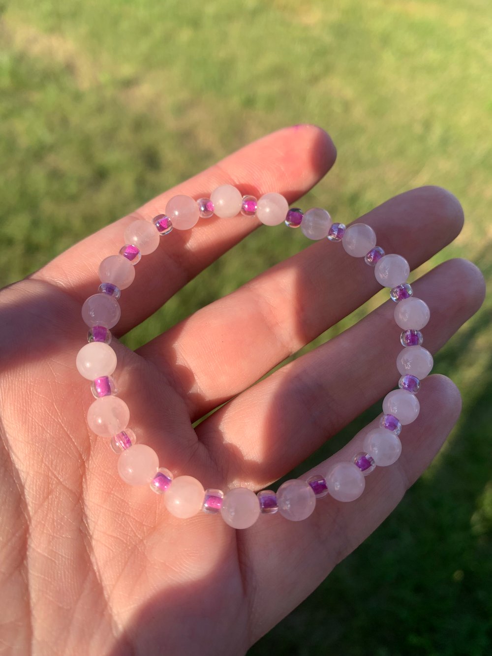 purple & pink rose quartz bracelet