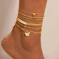 Gold Anklet 7 Piece Set