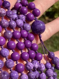 Image 1 of Charoite Phosphosiderite Mala Necklace, Phosphosiderite Charoite 108 Bead Hand Knotted Gemstone 