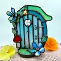  Blue Fairy Door Candle Holder 