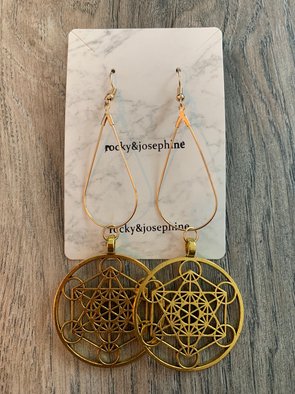 Image of Reiki Charged Metatron's Cube Gold Earbobs 