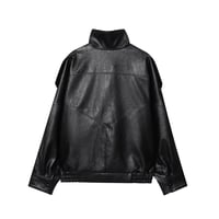 Image 4 of MUJER Faux Leather Women's Jacket Black Oversize Bomber Jackets for Women
