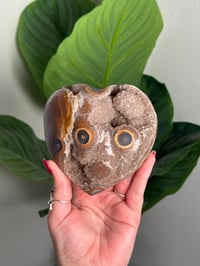 Image 3 of AGATE X AMETHYST STALACTITE HEART ON CUSTOM STAND -URUGUAY- G