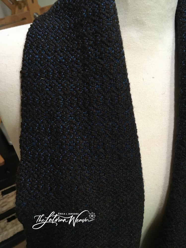 Image of Handwoven Brown/Teal Merino Expanded Birdseye Scarf