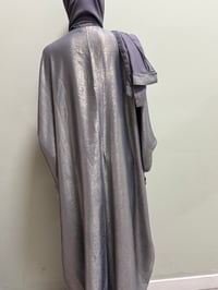 Image 7 of Korean shimmer fabric Flared sleeve abaya Gray close come with a matching scarf 