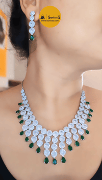 Image 1 of Nyra Green-Stunning AD Necklace Set with Earrings in Green