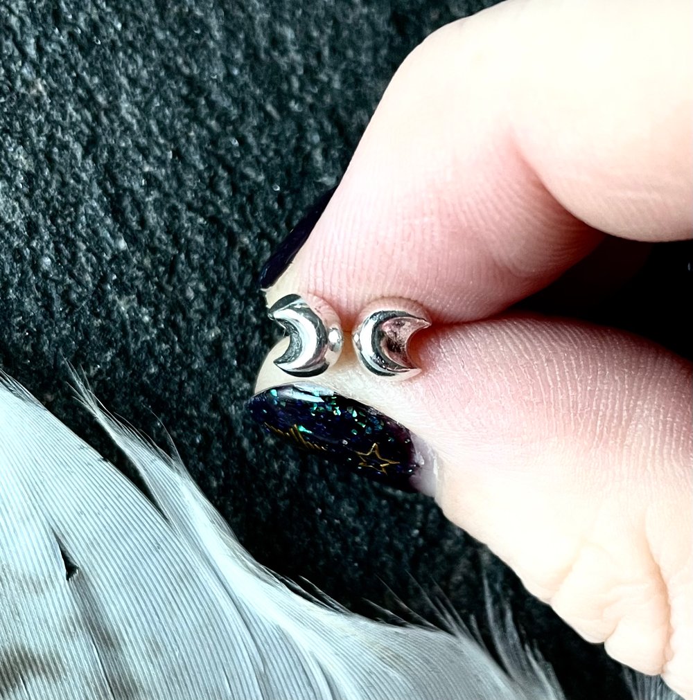 Image of Handmade Sterling Silver Crescent Moon Stud Earrings 925