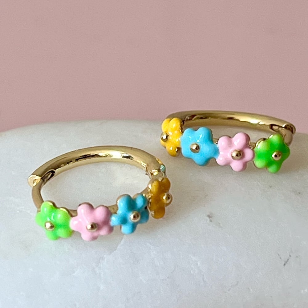 Image of Pretty Spring Flower Huggie Hoops