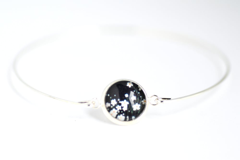 Image of Bracelet fin illustration Fleurette, laiton argenté