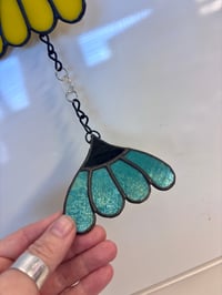 Image 2 of Handmade Stained Glass Flower Mobile - Double Bloom Hanging Suncatcher - Floral Glass Art