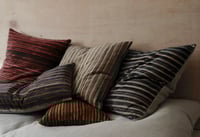 Image 6 of MARINE/GREY. PRINTED STRIPE VELVET OR LINEN with natural linen back or double sided print