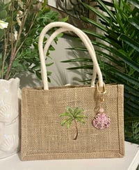 Image 3 of Palm Tree Burlap Mini Tote Bag