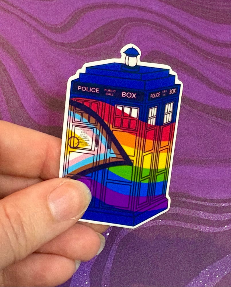 Image of New Progress Pride Tardis Sticker