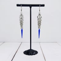 Image 3 of Silver + Spike Graduated Chainmaille Earrings