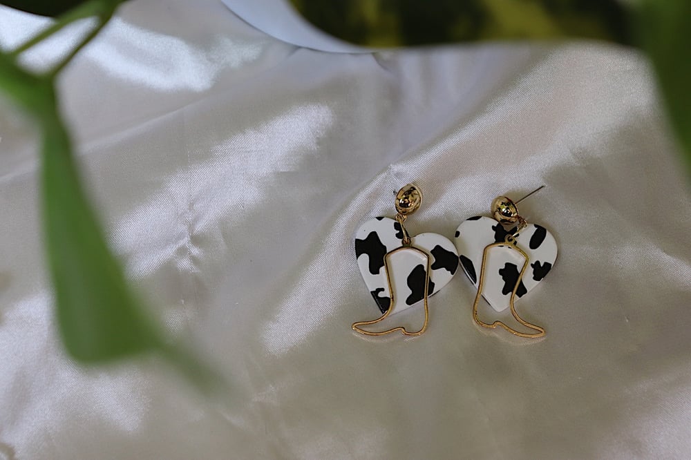 Image of Cow-print Boot earrings 