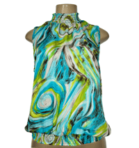 Image 1 of Abstract Swirl Halter Top – Blue & Green | Size L Pre-Owned