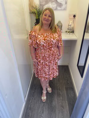 Image of Leaf Print Coconut Button Shirred Mini Dress