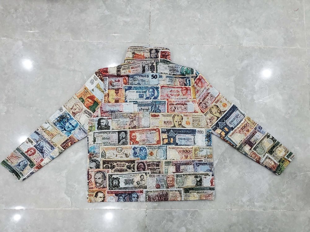 Foreign Currency Zip-Up Jacket