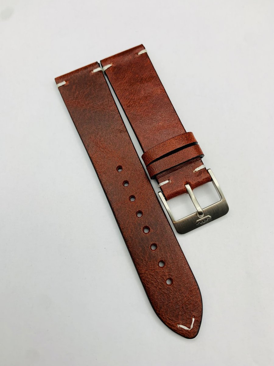 22mm Heavy duty vintage style leather strap,Genuine Fortis S/S buckle(FT-01)