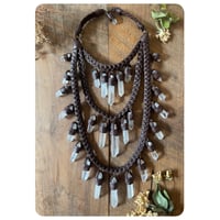 Image 3 of The Venus Necklace - Clear Quartz Crystals and Dark Brown Leather