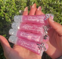Image 1 of  *BLINGALISCOUS Gloss Key Chain* “SHES AN IT GIRL” Pink Strawberry Scented Gloss”
