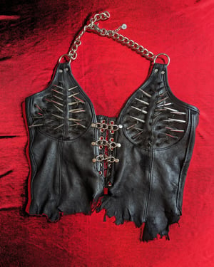 Image of Heavy spiked bustier with chains in genuine leather (Size S - M)