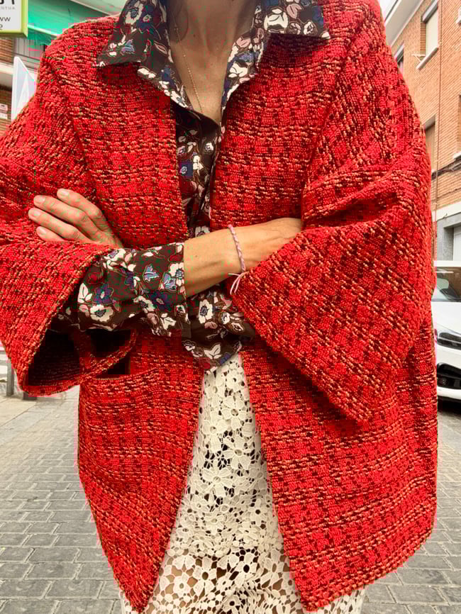 RED TWEED KIMONO JACKET